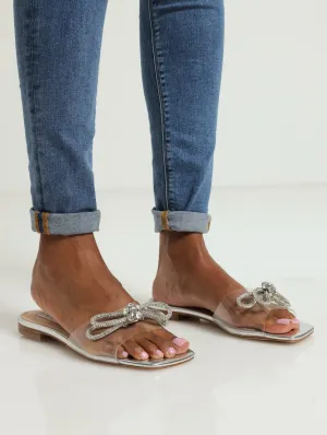 Veda Bow Detail Vinyl Flat Sandal - Silver
