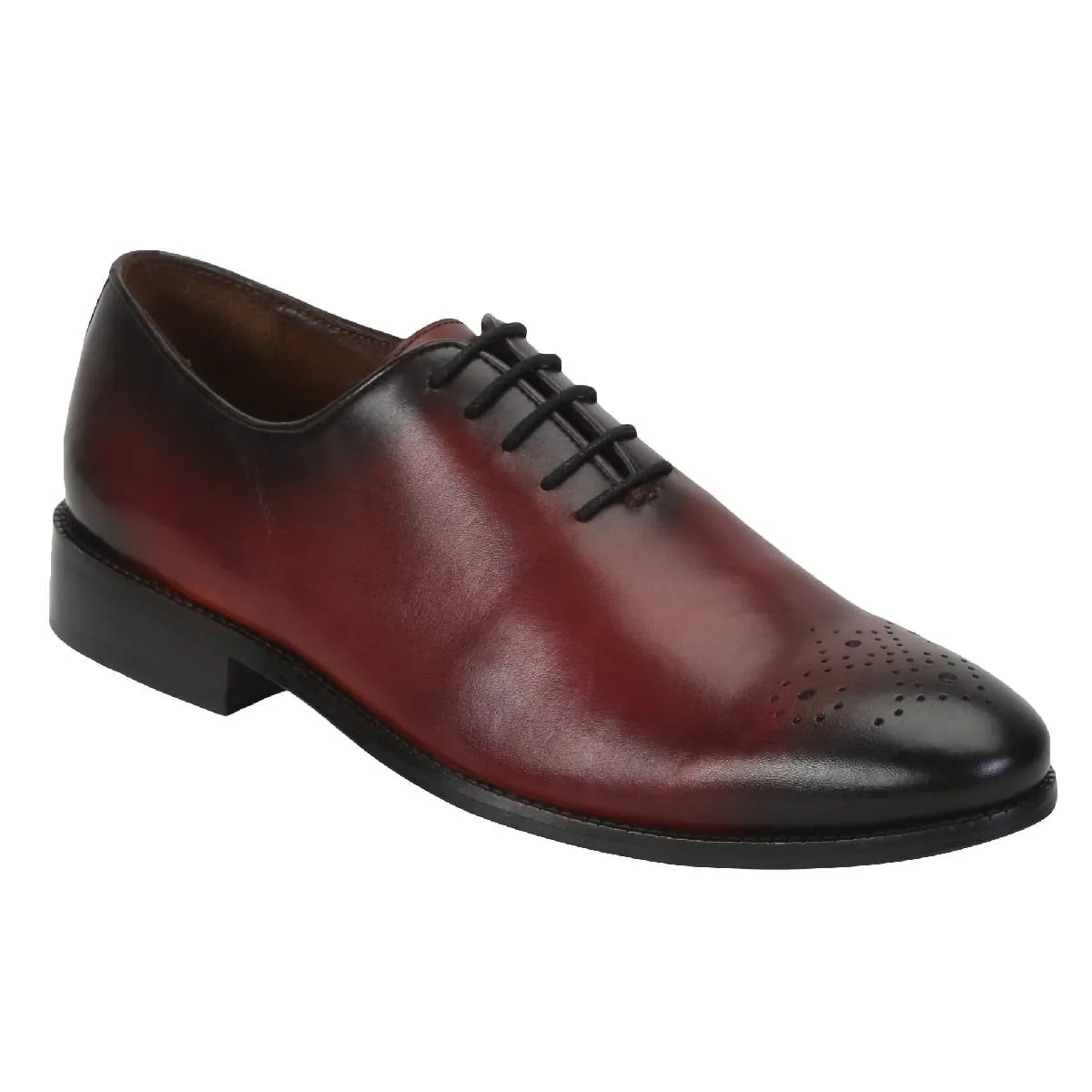 Wine Leather Whole Cut/One Piece Medallion Toe Oxford Formal Shoes By Brune & Bareskin