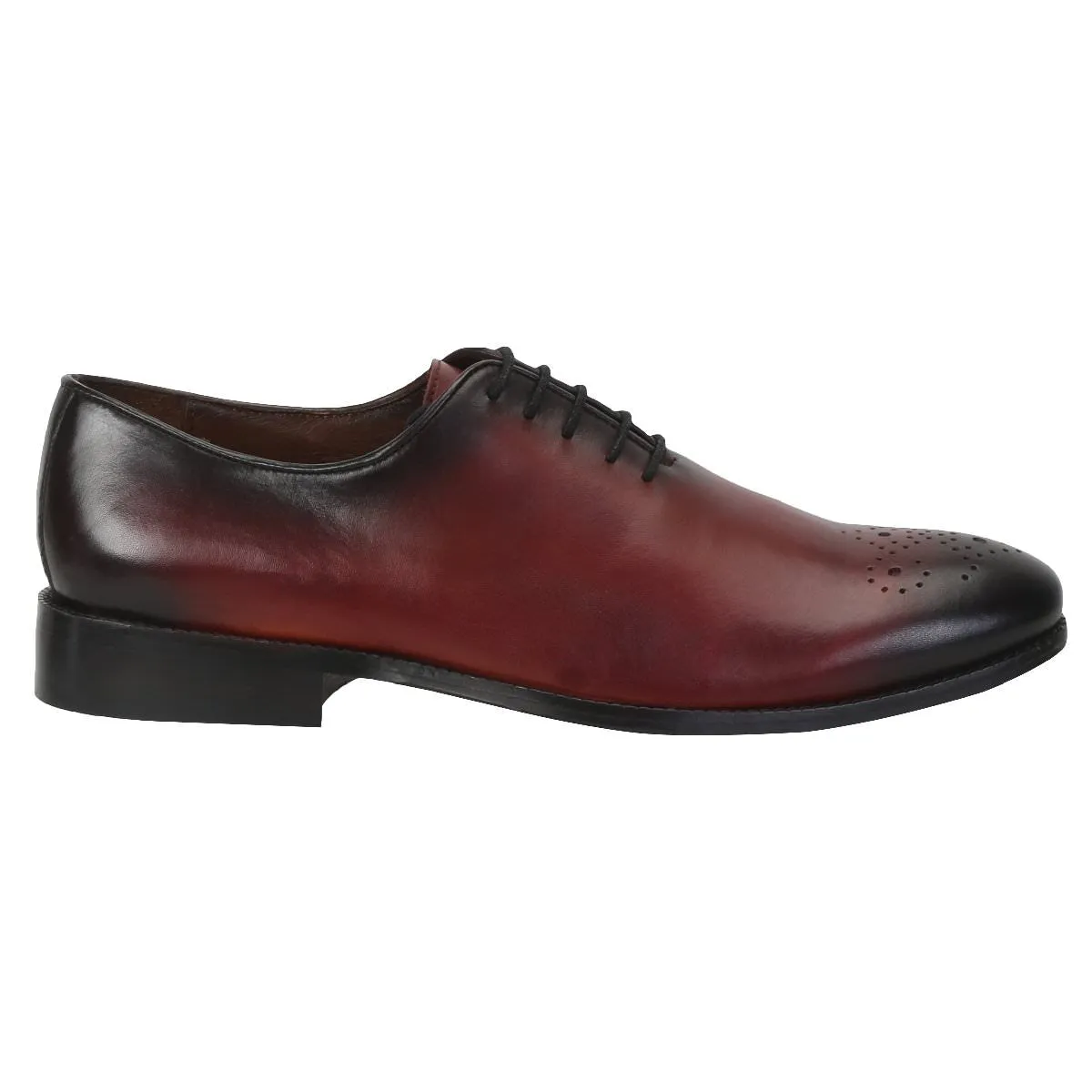 Wine Leather Whole Cut/One Piece Medallion Toe Oxford Formal Shoes By Brune & Bareskin
