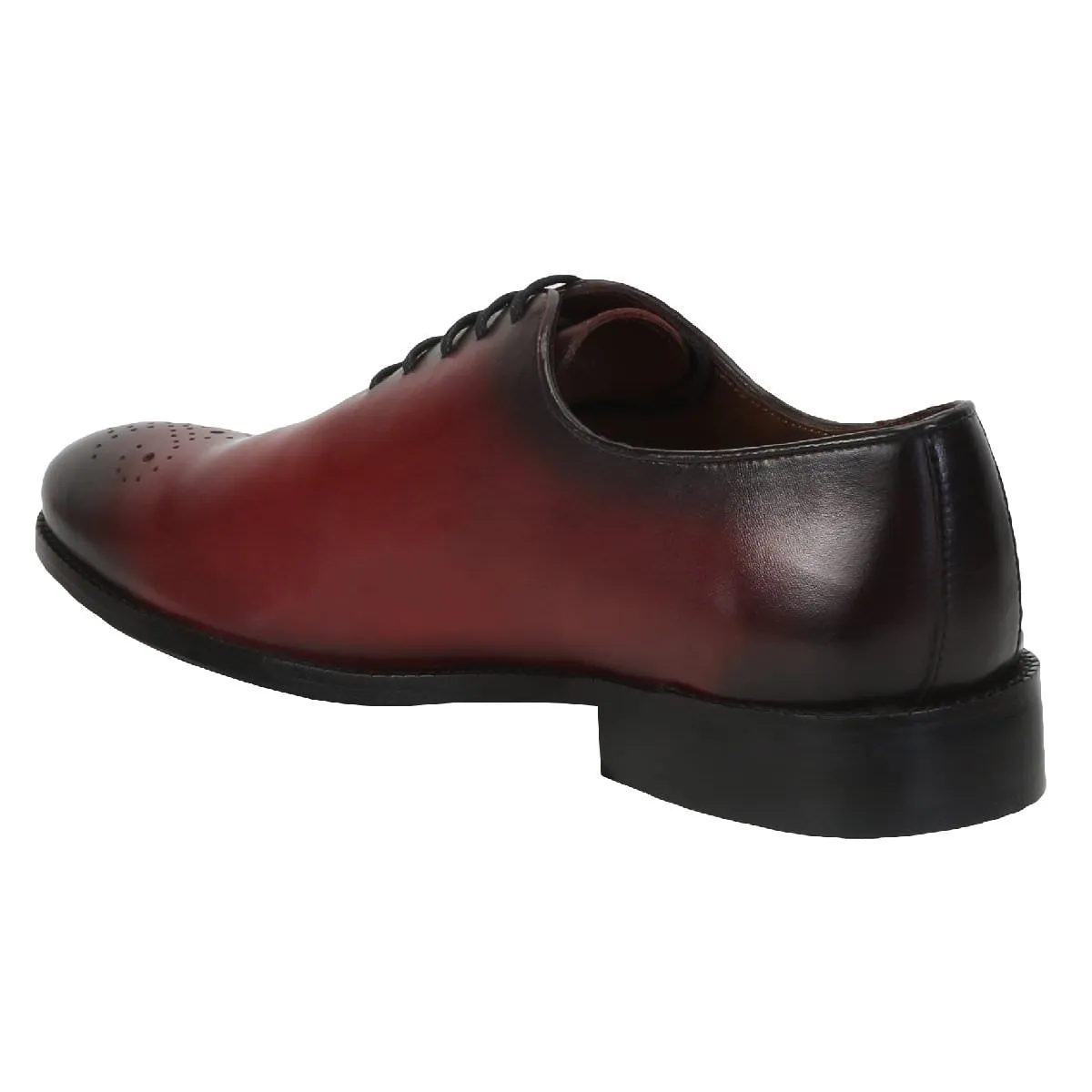 Wine Leather Whole Cut/One Piece Medallion Toe Oxford Formal Shoes By Brune & Bareskin