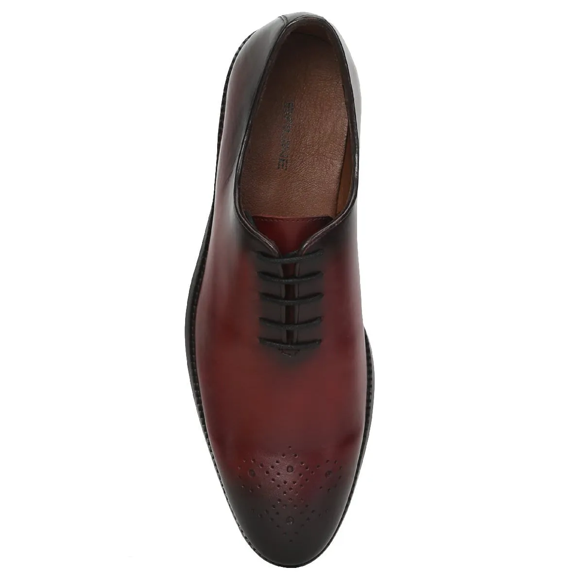 Wine Leather Whole Cut/One Piece Medallion Toe Oxford Formal Shoes By Brune & Bareskin