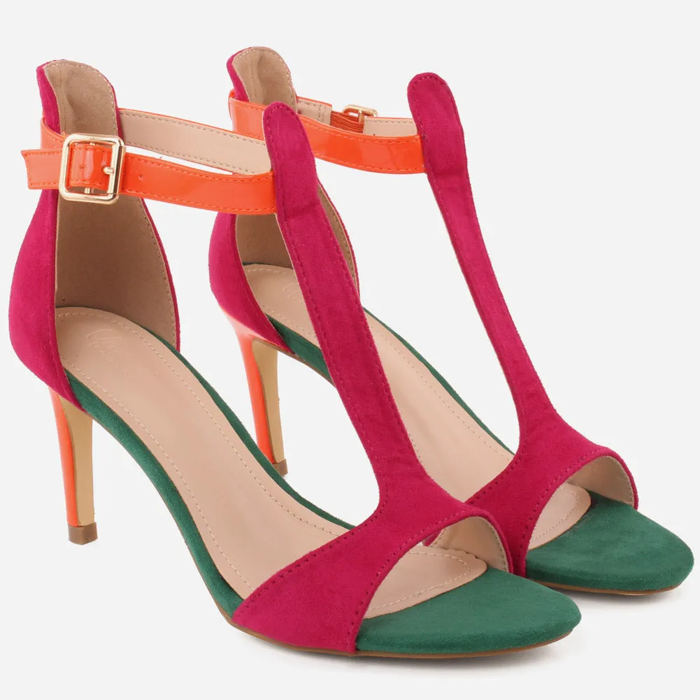 Women "MIA" T-Strap Open Toe Stiletto Heel Sandals