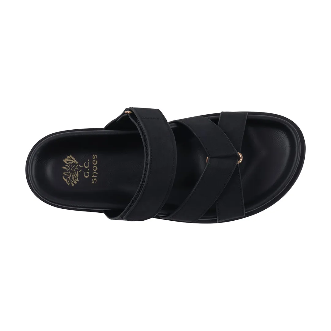 Women's Denny Black Velcro Slide Footbed Sandals