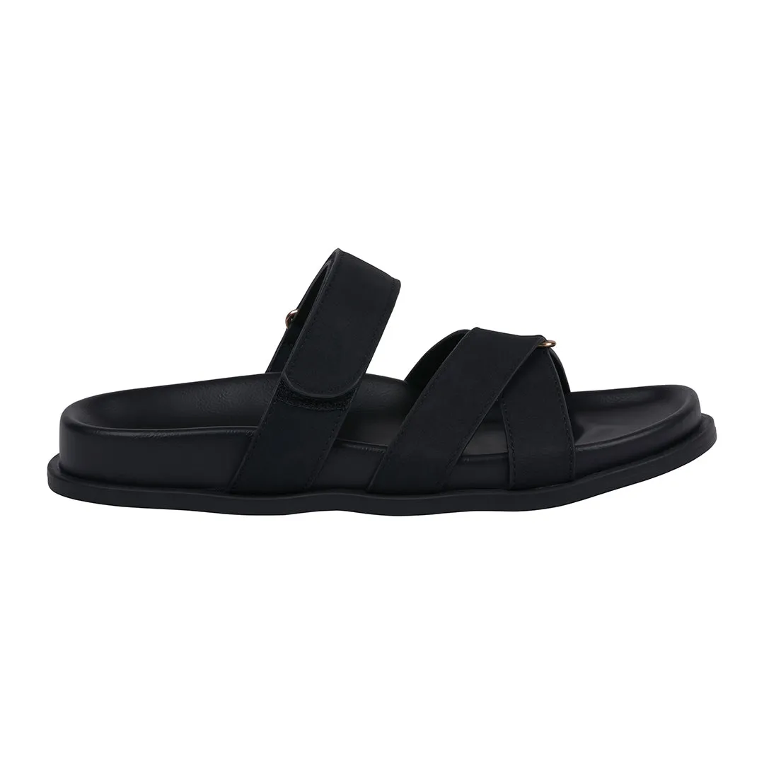 Women's Denny Black Velcro Slide Footbed Sandals