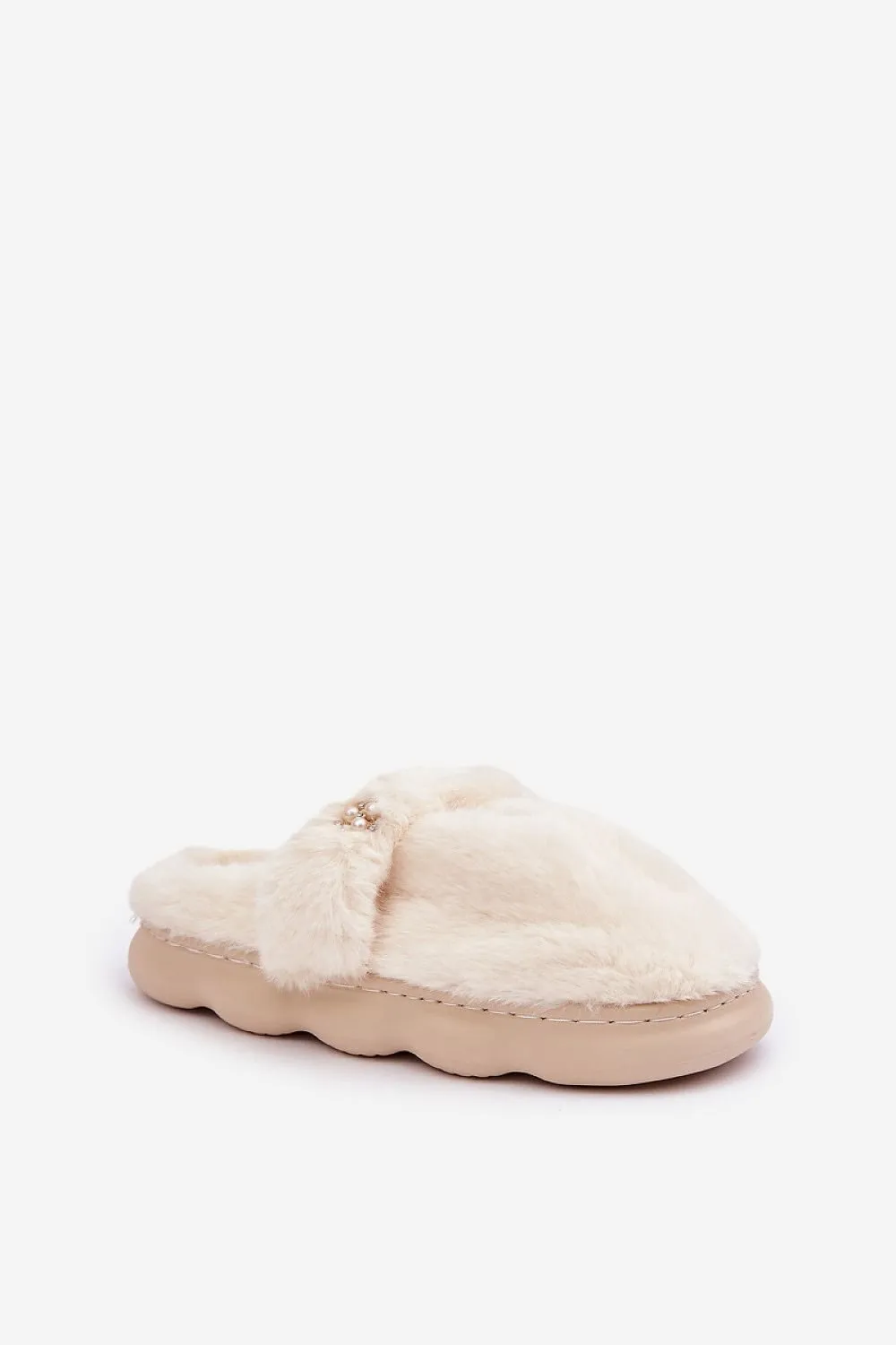 Women's small brooch fur slippers