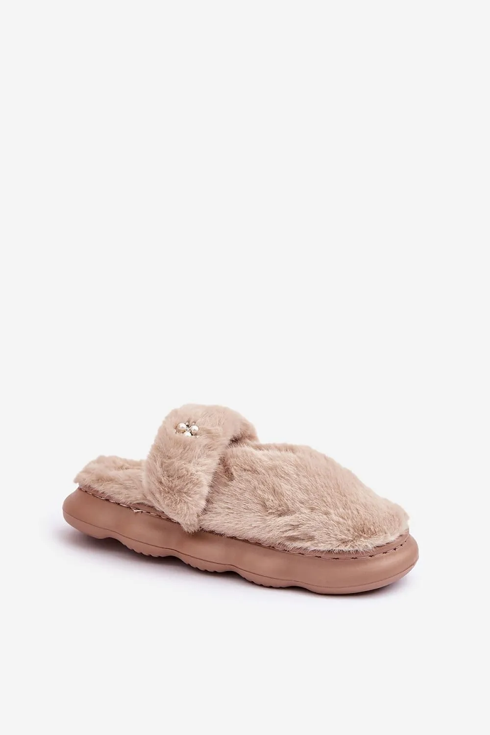 Women's small brooch fur slippers