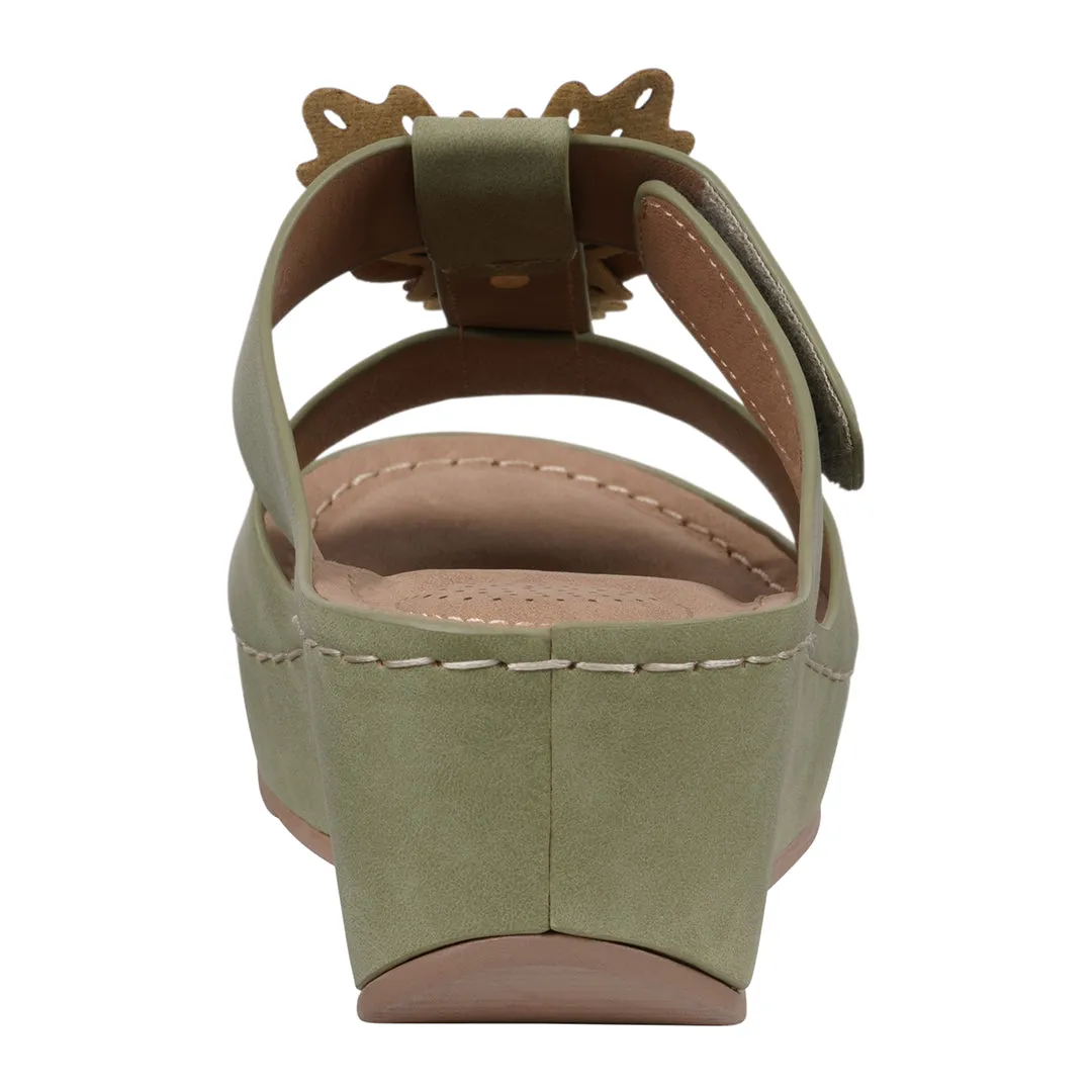 Women's Talia Green Floral Wedge Sandals